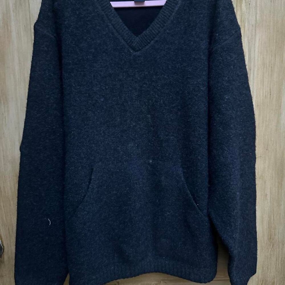 Vintage Woolrich John Rich & Bros Sweater Black V Neck Kangaroo Pocket Outdoors